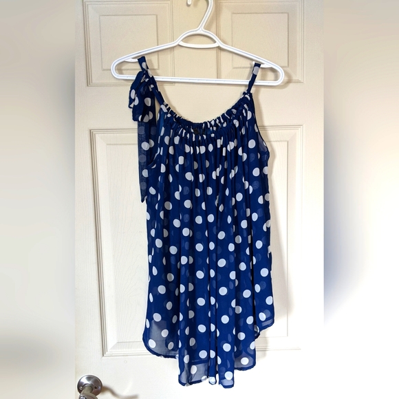 Polka Dot Navy Chiffon Top - Picture 1 of 2